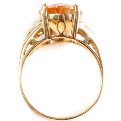 10k Yellow Gold Diamond & Citrine Ring, Size 6.5