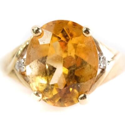 10k Yellow Gold Diamond & Citrine Ring, Size 6.5