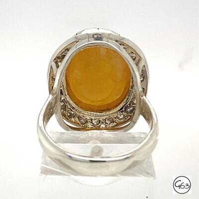 Sterling Yellow Topaz & Diamond Ring, Size 6.5