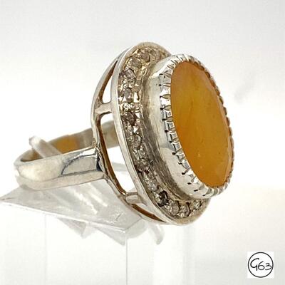 Sterling Yellow Topaz & Diamond Ring, Size 6.5