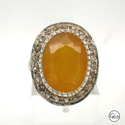 Sterling Yellow Topaz & Diamond Ring, Size 6.5