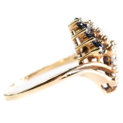 10k Yellow Gold Diamond & Sapphire Ring, Size 6.5