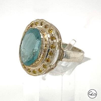 Custom Sterling Aqua & Yellow Sapphire Ring, Size 6.5