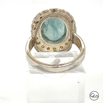 Custom Sterling Aqua & Yellow Sapphire Ring, Size 6.5