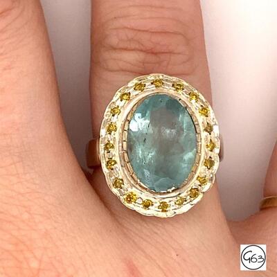 Custom Sterling Aqua & Yellow Sapphire Ring, Size 6.5