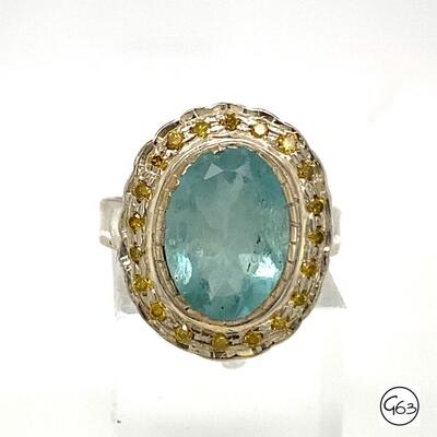 Custom Sterling Aqua & Yellow Sapphire Ring, Size 6.5