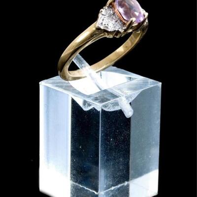 14k Yellow Gold Diamond & Amethyst Ring, Size 7
