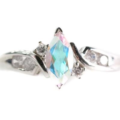 10k White Gold Mercury Mystic Topaz Ring, Size 7