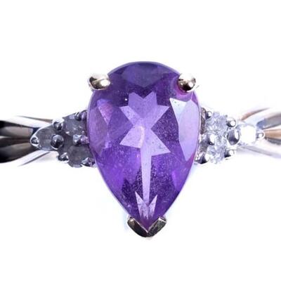 10k Yellow Gold Diamond & Amethyst Ring, Size 7