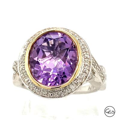 14K Yellow Gold 925 Amethyst Ring, Size 7