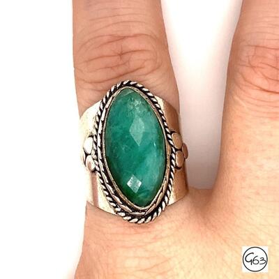 Custom Sterling Jadeite Ring, Size 7.5