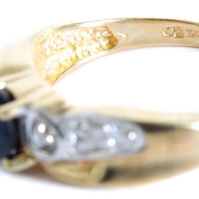 10K Yellow & White Gold Sapphire & Diamond Ring, Size 7.5