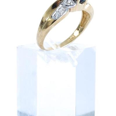 10K Yellow & White Gold Sapphire & Diamond Ring, Size 7.5