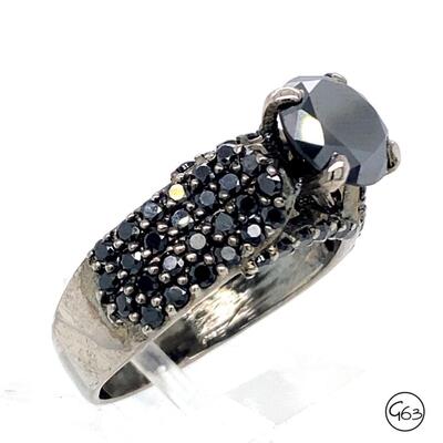Custom Sterling 2.52ct Black Diamond Ring, Size 8