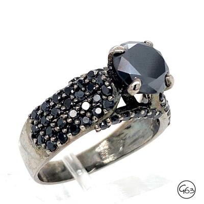 Custom Sterling 2.52ct Black Diamond Ring, Size 8