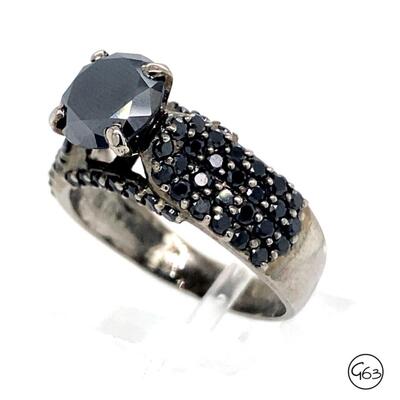 Custom Sterling 2.52ct Black Diamond Ring, Size 8