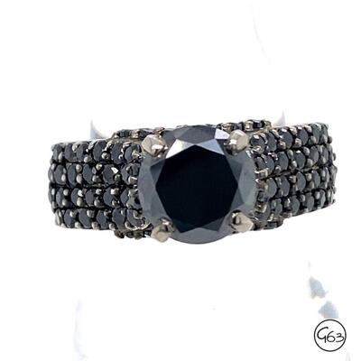 Custom Sterling 2.52ct Black Diamond Ring, Size 8