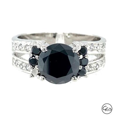 Sterling 2.79ct Black Diamond Ring Size 9