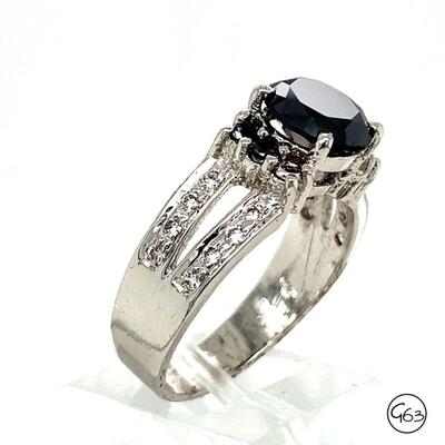 Sterling 2.79ct Black Diamond Ring Size 9