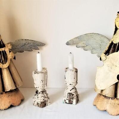 Lot #142  Contemporary Metal Angels and Shabby Chic candlesticks - home decor