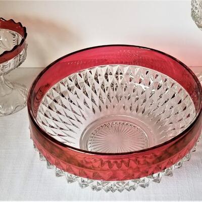 Lot #143  3 pieces Vintage Ruby Flashed Glass