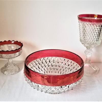 Lot #143  3 pieces Vintage Ruby Flashed Glass