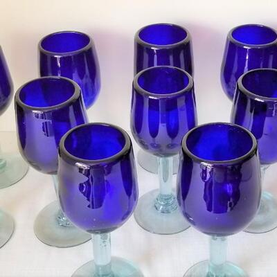 Lot #149  Set of 12 Blue/Clear Wine Goblets