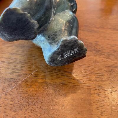 Inuit Grizzly stone carving by T. Ekak Alaska 1971