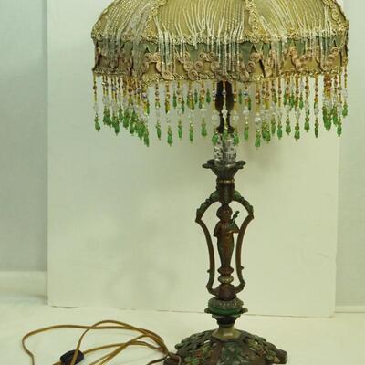 Lot 142- reproduction Vintage Victorian beaded lamp. 25
