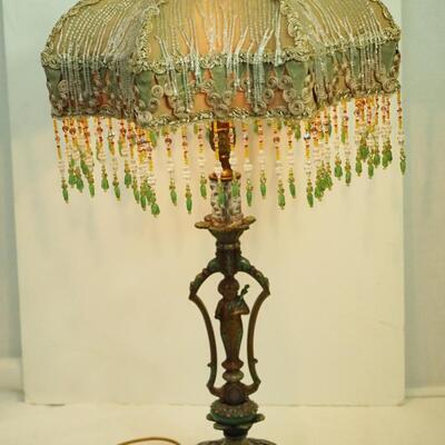 Lot 142- reproduction Vintage Victorian beaded lamp. 25