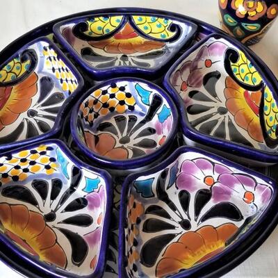 Lot #154  Mexican Pottery Condiment Bowl - Salt/Pepper set