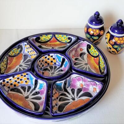 Lot #154  Mexican Pottery Condiment Bowl - Salt/Pepper set