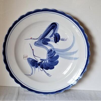 Lot #157  Vintage Japanese Charger - Blue/White - Cranes