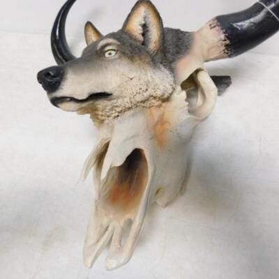 Vintage J H Boone 'Wolfsong' Cow Skull Sculpture Wall Art by Paul Carriko 1998