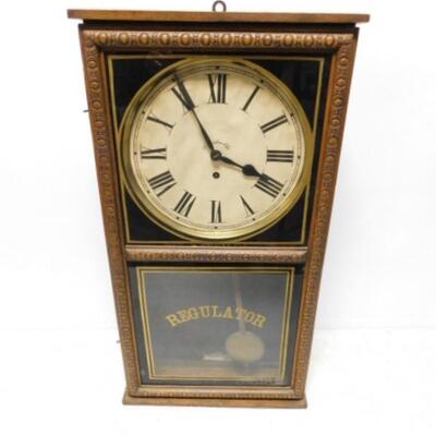 Vintage Ingraham Regulator Wood Case Wall Clock with Key