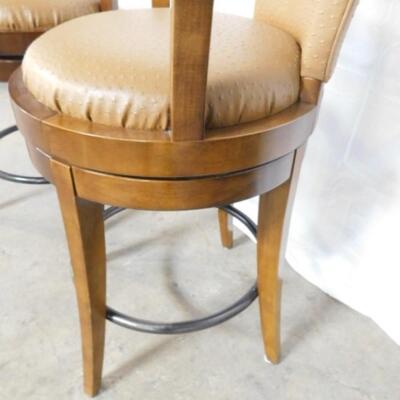 Pair of Solid Wood Frame Ostrich Skin Swivel Bar Stools