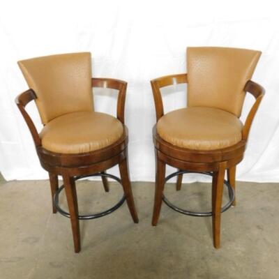 Pair of Solid Wood Frame Ostrich Skin Swivel Bar Stools