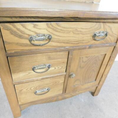 Antique Solid Wood Oak Washstand with Towel Rod