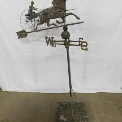 Impressive Antique Large Copper Sulky  Horse & Jockey  Weathervane with Directionals