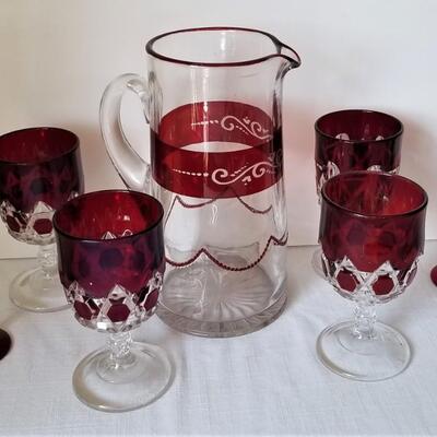 Lot #168  Lot of Vintage Ruby Flashed Glassware - 7 pieces