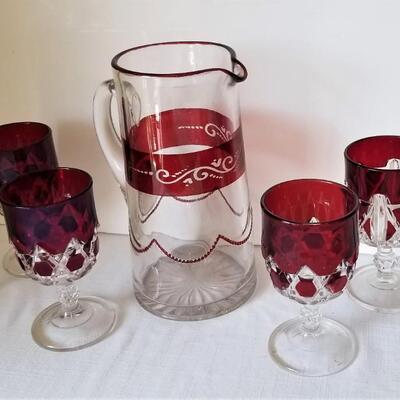 Lot #168  Lot of Vintage Ruby Flashed Glassware - 7 pieces
