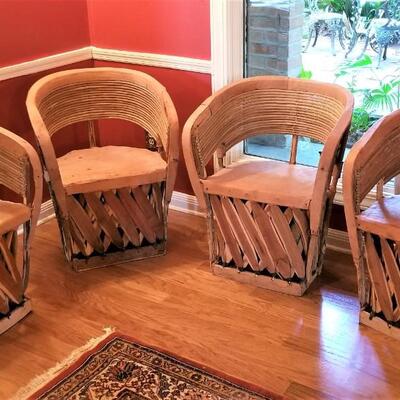 Lot #170  Set of Four Vintage Mexican Chairs - leather/wood