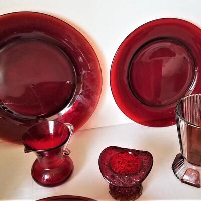 Lot #172 Lot of Ruby Flashed Glass - Dinnerware