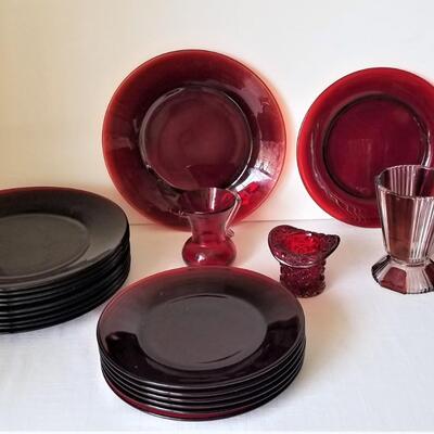 Lot #172 Lot of Ruby Flashed Glass - Dinnerware