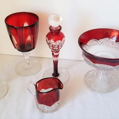 Lot #183  Lot of Vintage Ruby Flashed Glassware - 8 pieces