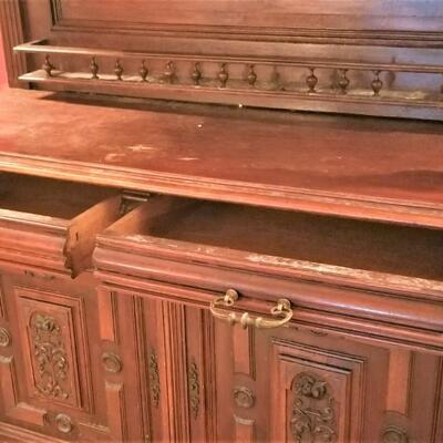 Lot #214  Large Antique Jacobean Style Sideboard