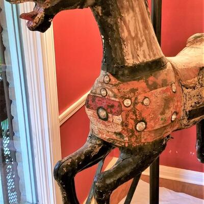 Lot #215  Fantastic ORIGINAL antique Carousel Horse on Stand