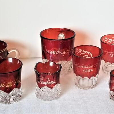 Lot #217  Lot of antique Ruby Flashed Souvenir Glass