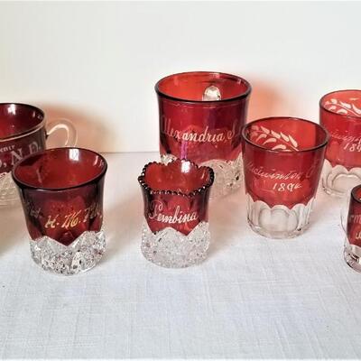 Lot #217  Lot of antique Ruby Flashed Souvenir Glass