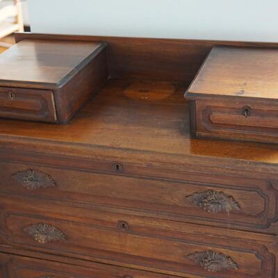 1880' CARVED PULL DRESSER W/ TWO HANKIE BOXES